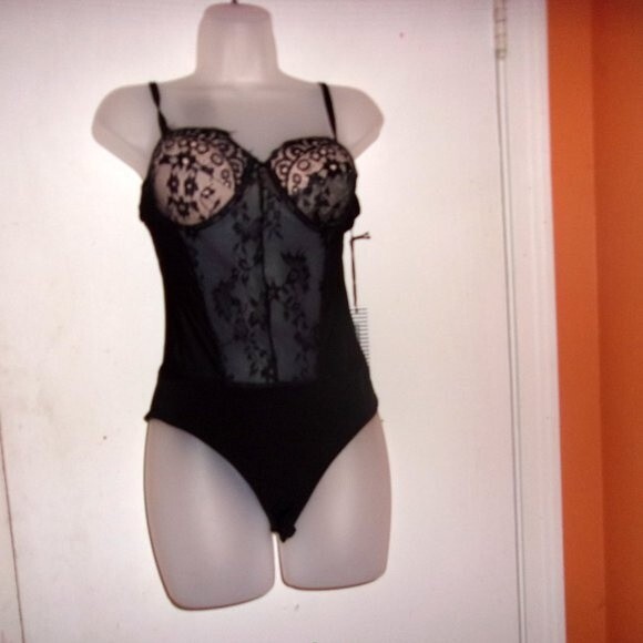 Haute Monde Large Black/Nude Sheer Mesh Teddy NWT - Picture 2 of 7